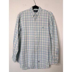 Ralph Lauren Mens Classic Fit Pastel Plaid Button-Down Flannel Shirt L